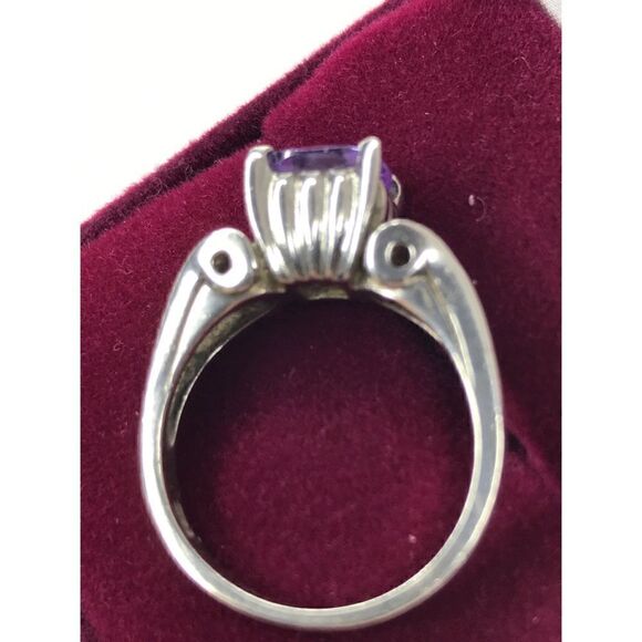 Art Deco Style 925 Purple Stone Ring Size 9 - Picture 11 of 14